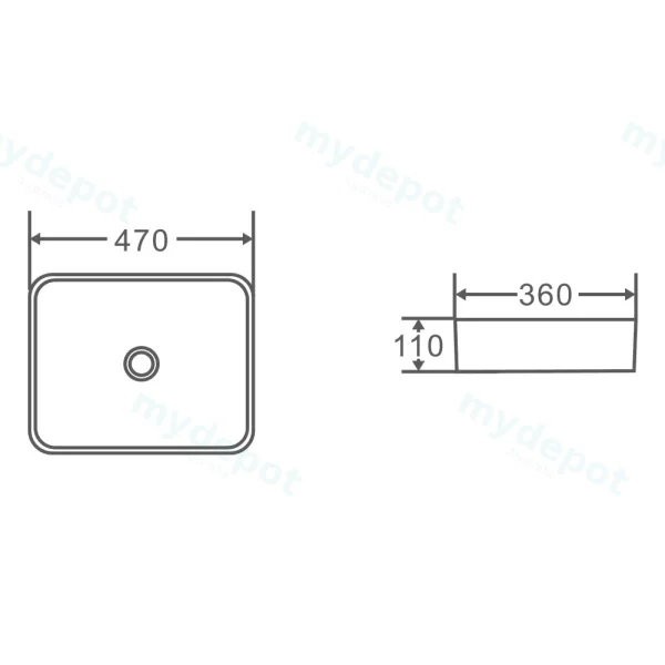 470*360*110mm Etna Tango Grey Above Counter Rectangular Basin view 3
