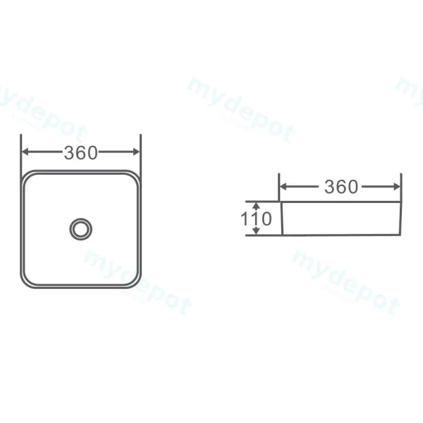 360*360*110mm Etna Cappuccino Above Counter Square Basin view 3