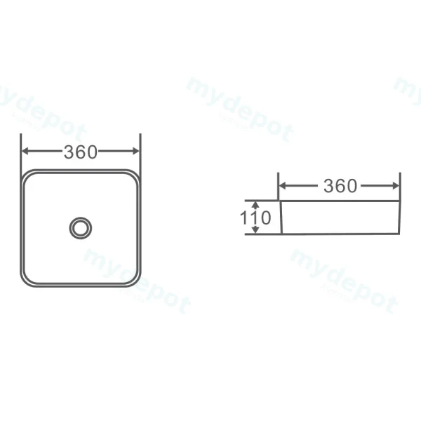 360*360*110mm Etna Nero Grey Above Counter Square Basin view 3