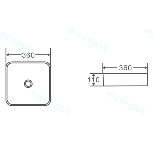 360*360*110mm Etna Tango Grey Above Counter Square Basin view 4