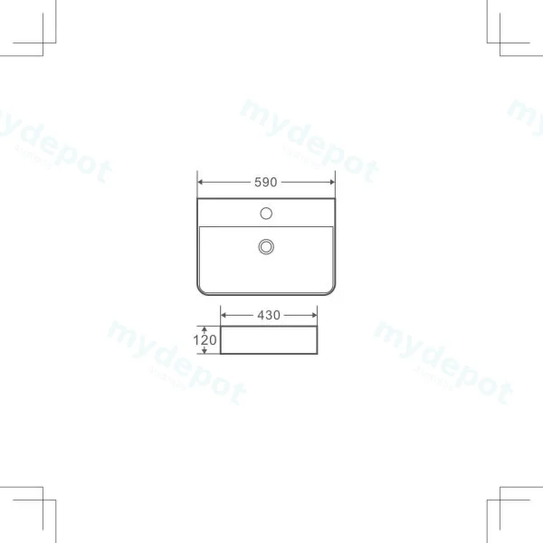 590*330*120mm Wall Hung Square Matt White Basin With Mixer Hole view 2