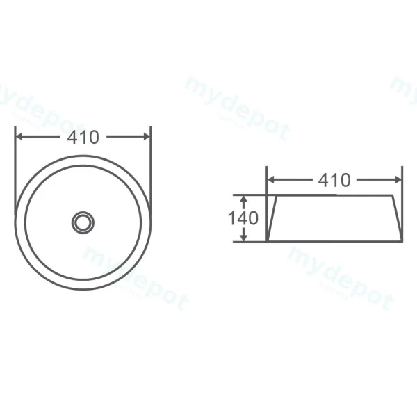 410*410*140mm Counter-Top Circular Black/White Basin view 2