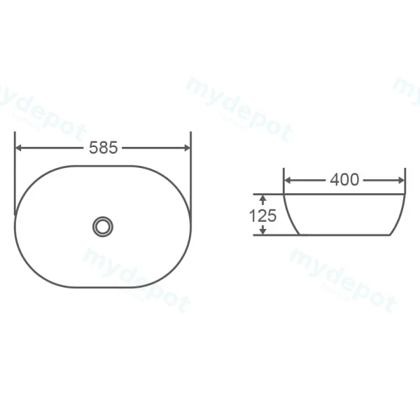 585*400*125mm Oval Natura Oak Above Counter Basin view 2