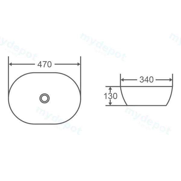 470*340*130mm Oval Matt Pink Above Counter Basin view 2