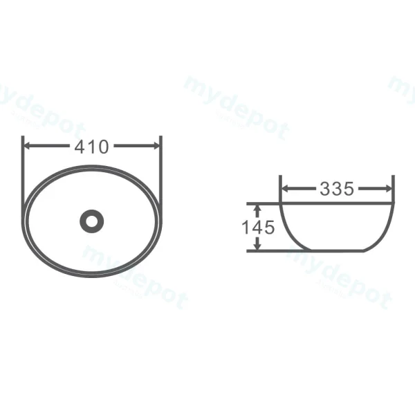 410*335*145mm Above Counter Oval Basin view 3