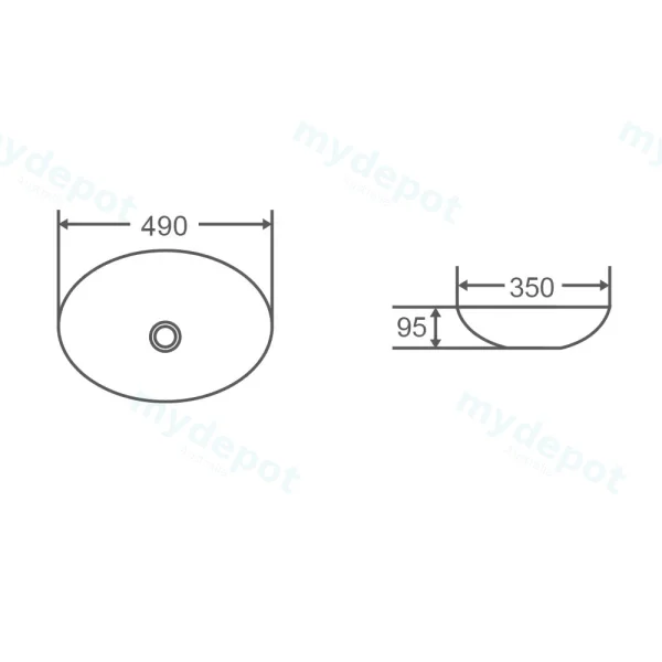 490*350*95mm Above Counter Oval Basin view 3