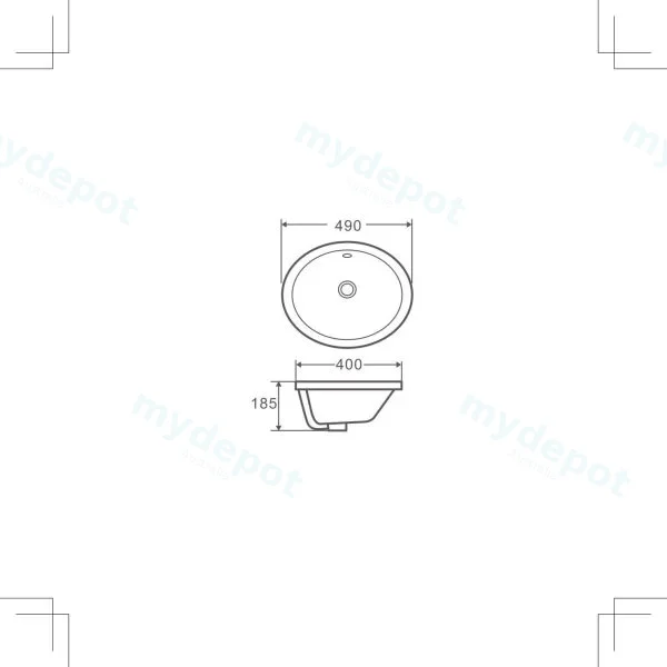 490*400*185mm Insert Round-Edge Basin view 2