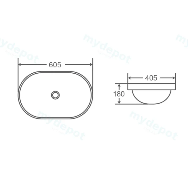 605*405*180mm Insert Oval Basin view 2