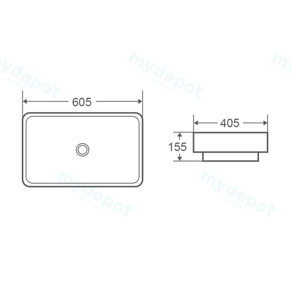 610*415*155mm Insert Rectangular Basin view 3