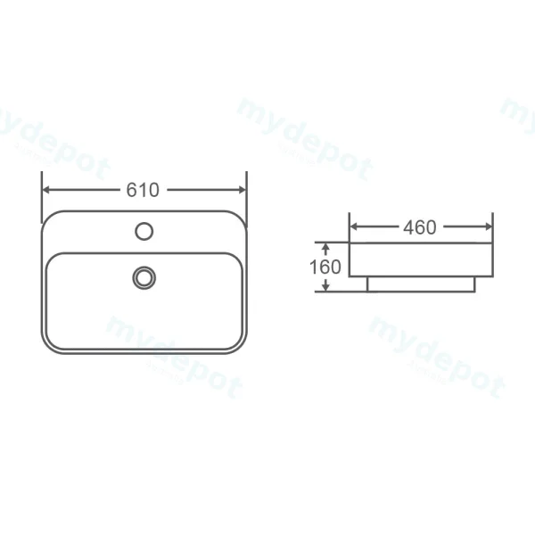 610*460*160mm Insert Rectangular Basin view 3