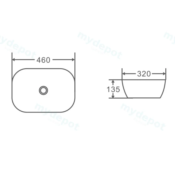 460*320*135mm Above Counter Oval Basin view 3