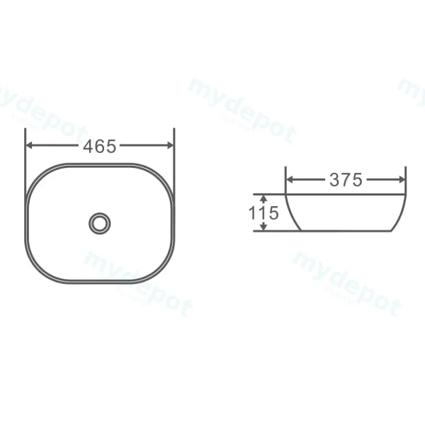 465*375*115mm Above Counter Oval Basin view 3