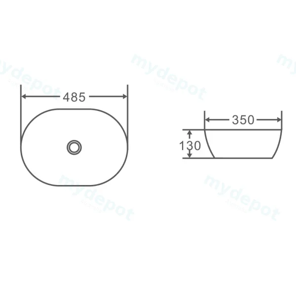 485*350*130mm Above Counter Oval Basin view 3