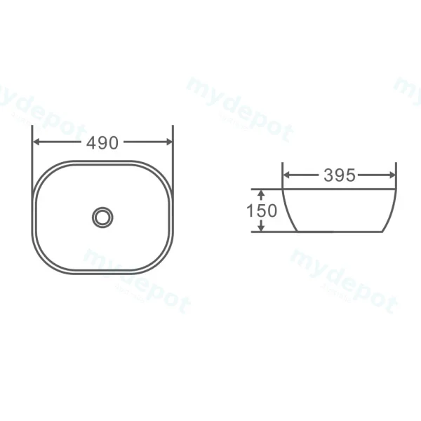 490*395*150mm Above Counter Oval Basin view 4
