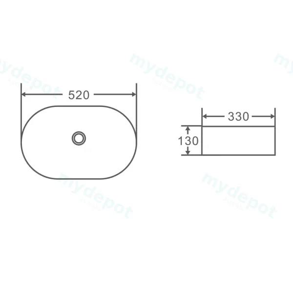 520*330*130mm Above Counter Oval Basin view 3