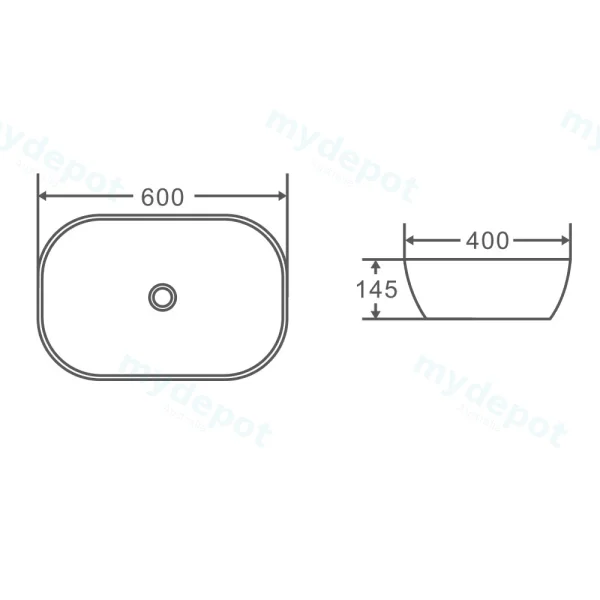 600*400*145mm Above Counter Oval Basin view 3