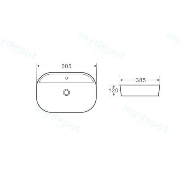 605*385*120mm Above Counter Oval Basin With Mixer Hole view 3