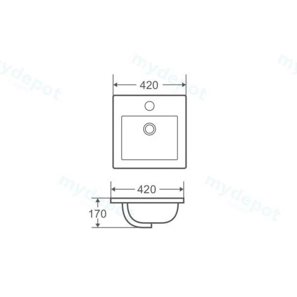 420*420*170mm Insert Square Basin With Mixer Hole view 3