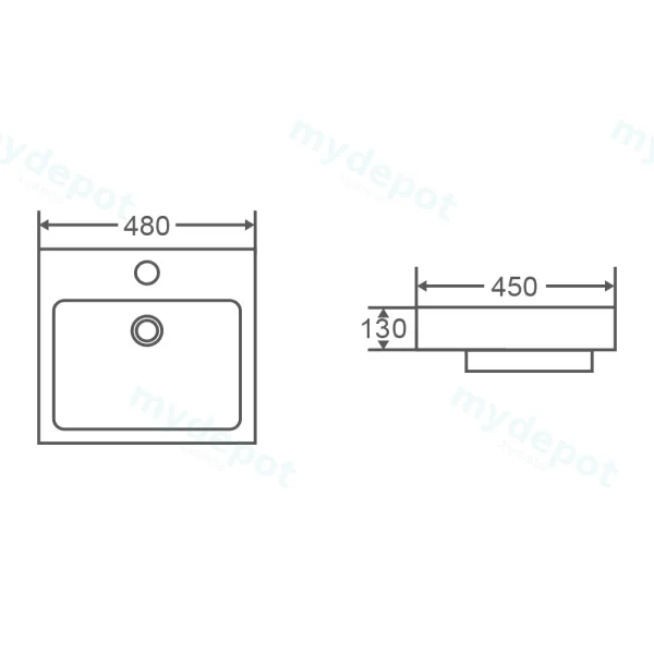 480*450*130mm Insert Square Basin With Mixer Hole view 3