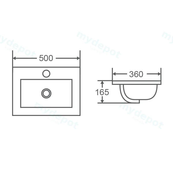 500*360*165mm Insert Rectangular Basin view 3