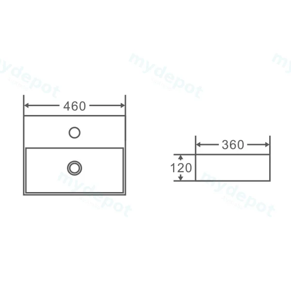 460*360*120mm Wall Hung Rectangular Basin With Mixer Hole view 3