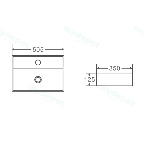 505*350*125mm Wall Hung Rectangular Basin With Mixer Hole view 3