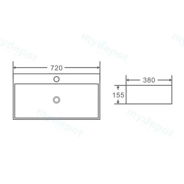 720*380*155mm Wall Hung Rectangular Basin With Mixer Hole view 3