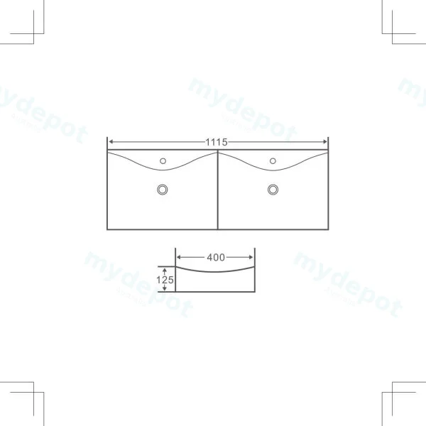 1115*400*125mm Wall Hung Counter Top Double Square Basin view 2