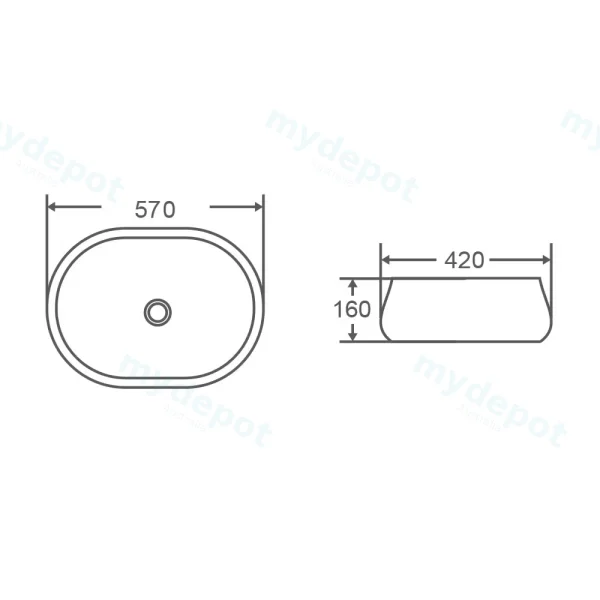 570*420*160mm Above Counter Designer Basin view 2