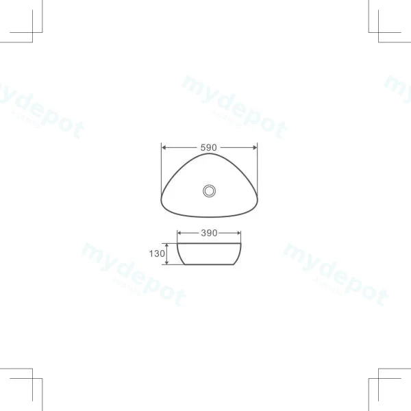 590*390*130mm Above Counter Triangular Basin view 2