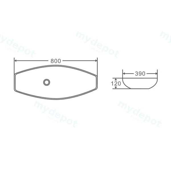 800*390*120mm Above Counter Designer Basin view 2