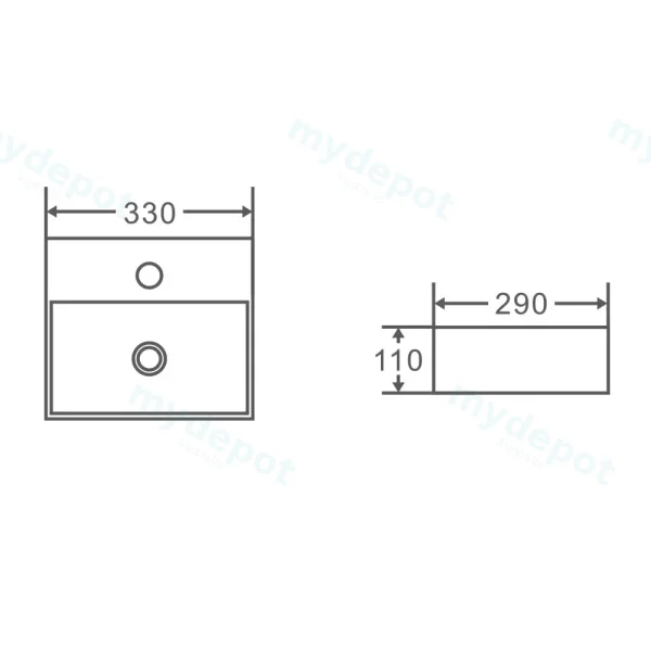 330*290*110mm Wall Hung Rectangular Basin With Mixer Hole view 3