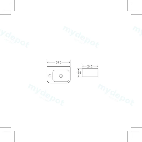 375*245*100mm Wall Hung Rectangular Basin With Left Side Mixer Hole view 3