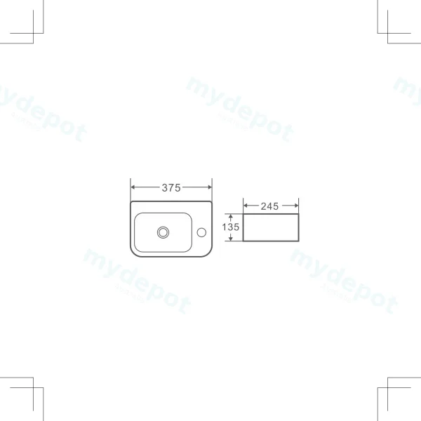 375*245*100mm Wall Hung Rectangular Basin With Right Side Mixer Hole view 3