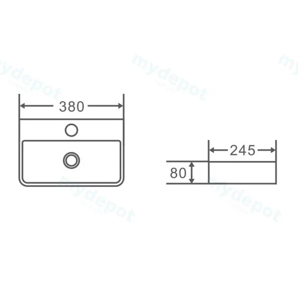 380*245*80mm Wall Hung Rectangular Basin With Mixer Hole view 3