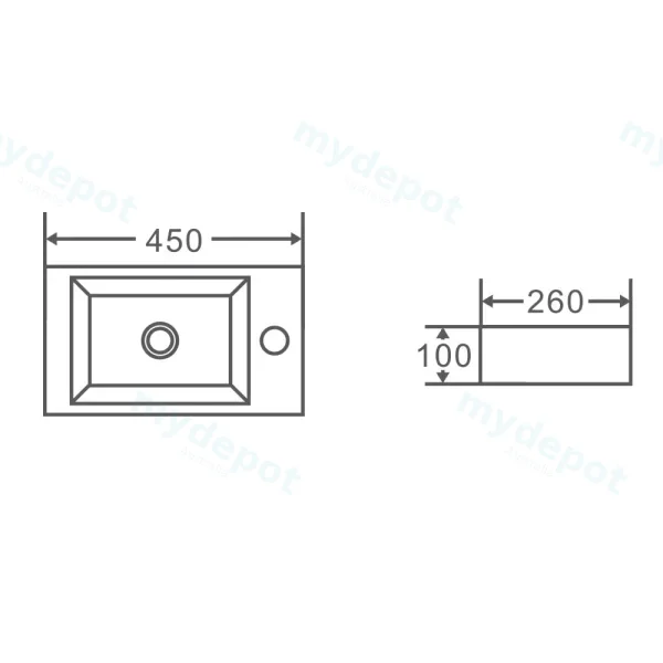 450*260*100mm Wall Hung Rectangular Basin With Right Side Mixer Hole view 3
