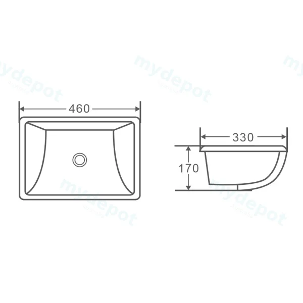 460*330*180mm Undermount Rectangular Basin With Mixer Hole view 3