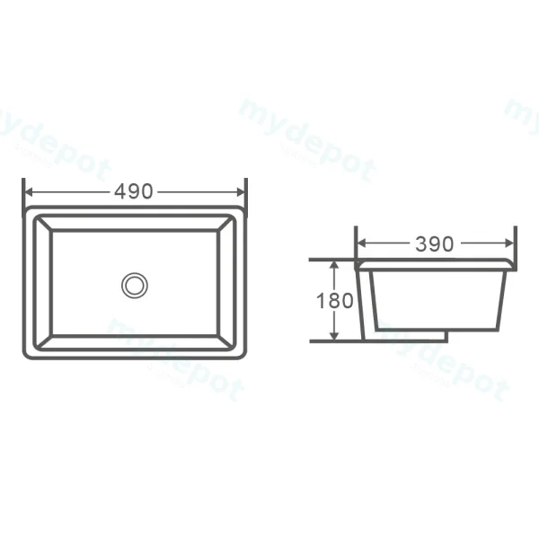 490*390*170mm Undermount Rectangular Basin With Mixer Hole view 3