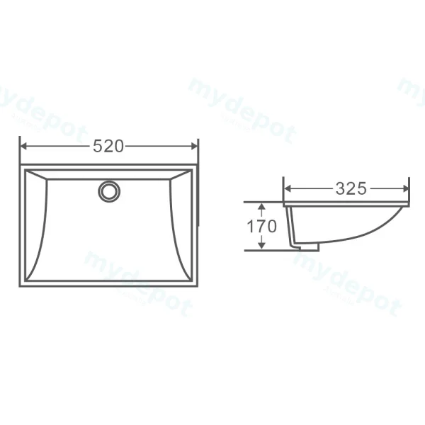 520*325*170mm Undermount Rectangular Basin With Mixer Hole view 3