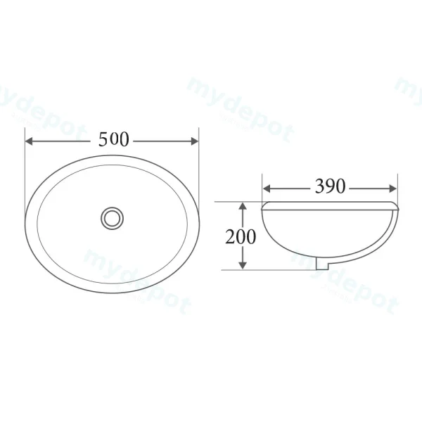 585*395*195mm Undermount Oval Basin With Mixer Hole view 3