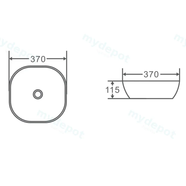 340*370*115mm Above Counter Oval Basin view 3