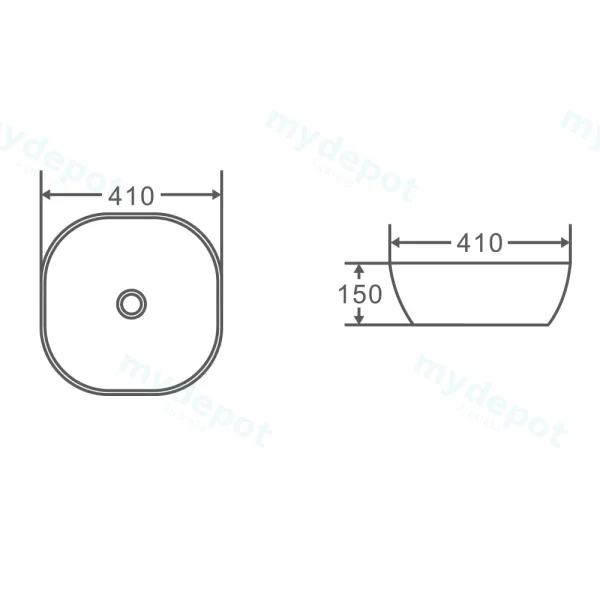 410*410*150mm Above Counter Oval Basin view 3