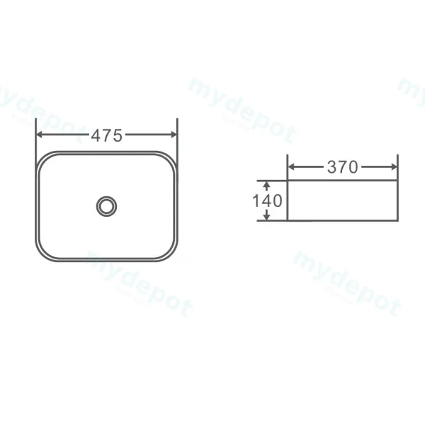 475*370*110mm Above Counter Rectangular Basin view 3