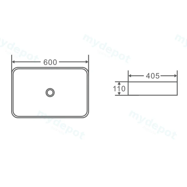600*405*110mm Above Counter Rectangular Basin view 3