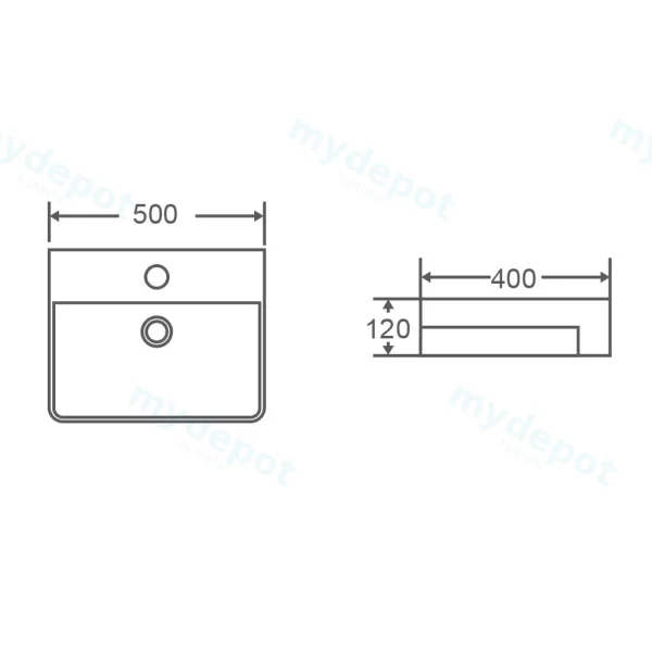 500*425*120mm Semi-Recessed Rectangular Basin view 3