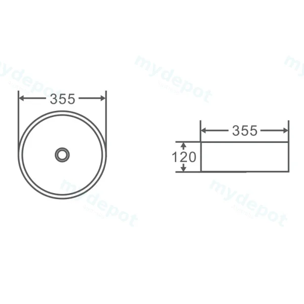 355*355*120mm Above Counter Round Basin view 2