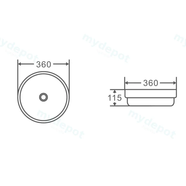 360*360*115mm Above Counter Round Basin view 2