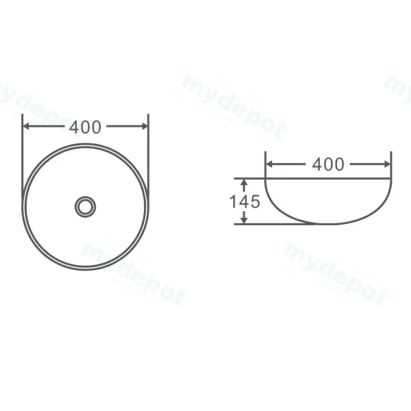400*400*145mm Above Counter Round Basin view 2