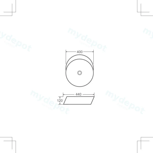 400*400*120mm Above Counter Round Basin view 2
