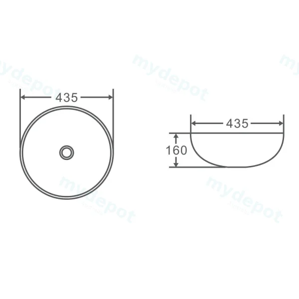 435*435*160mm Above Counter Round Basin view 2